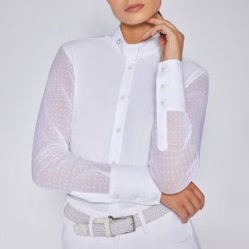 Chemise de concours manches longues CAVALLERIA TOSCANA "Jersey Polka Dot" blanche
