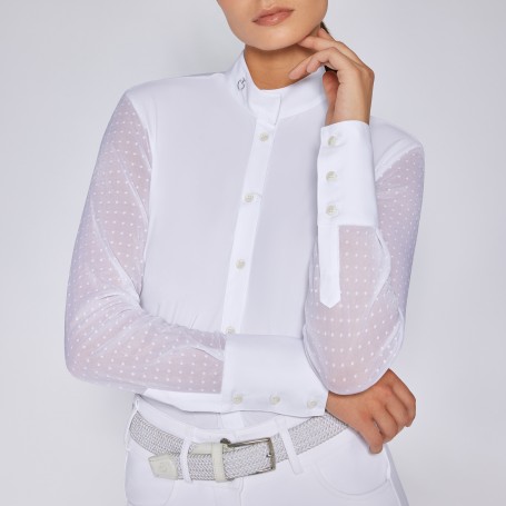 Chemise de concours manches longues CAVALLERIA TOSCANA "Jersey Polka Dot" blanche